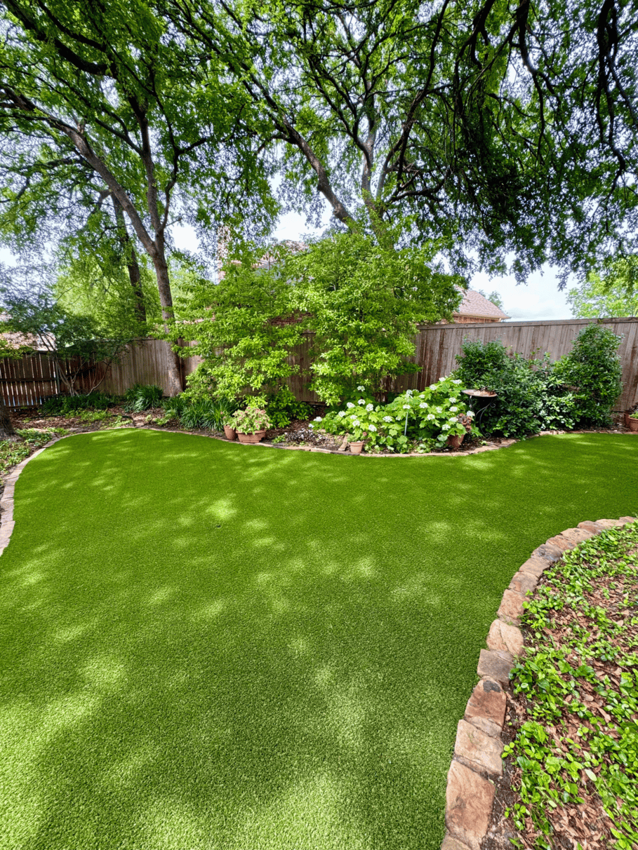 Shaded Backyard Solution with Pet-Friendly Artificial Turf in Garland, TX